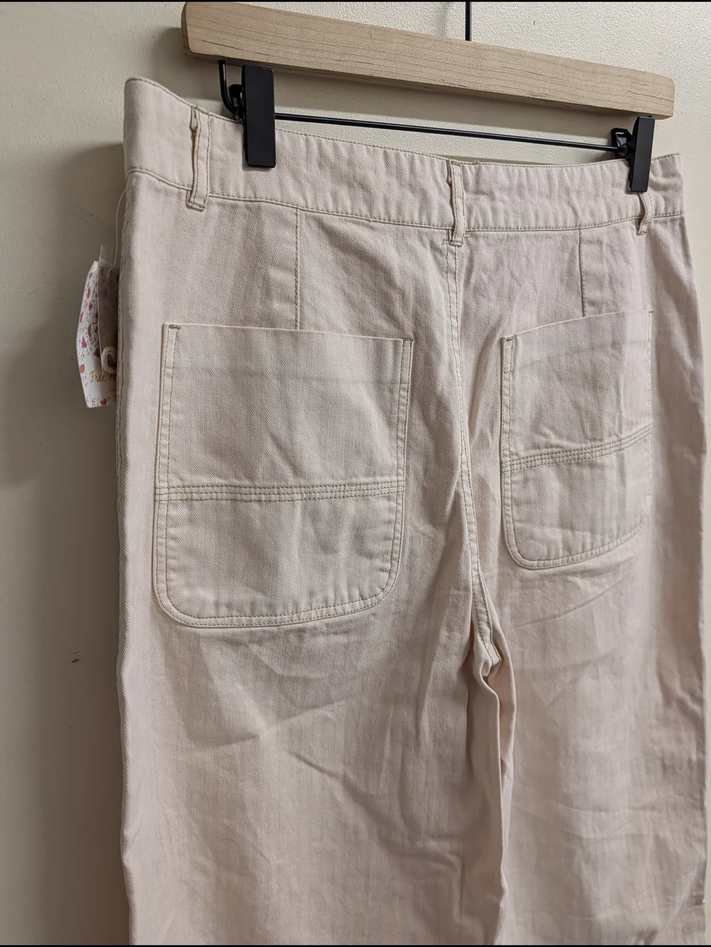 Free People Cream Striped High-Rise Wide Leg Carpenter Pants Size 12